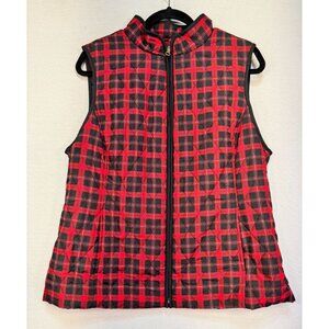 Croft & Barrow Womens Quilted Vest L Red Plaid Cinch Back